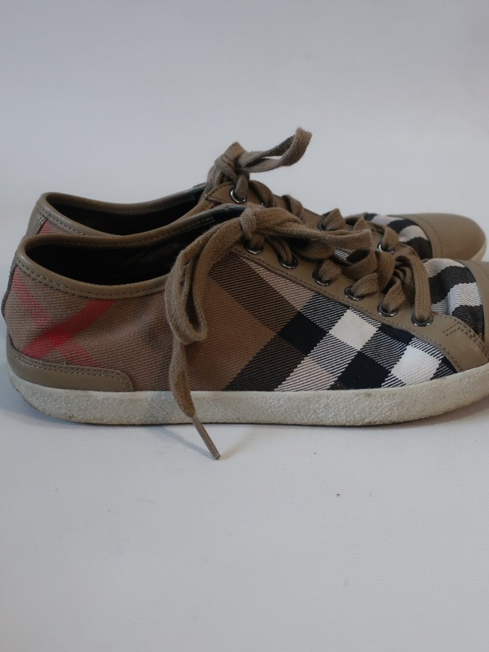 Authentic Burberry Taupe Vintage Housecheck Low-Top Vulcanized Sneakers 38 US/8 - Picture 3 of 15